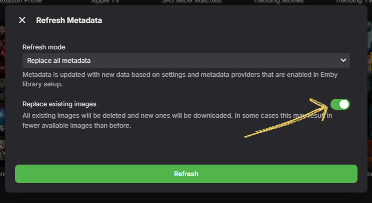 Refresh collection metadata with Replace existing images selected