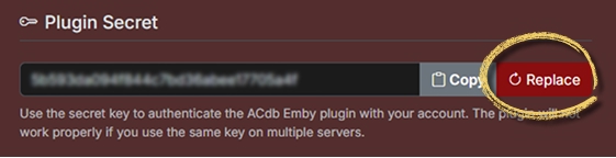 Click Replace to generate a new plugin secret key.
